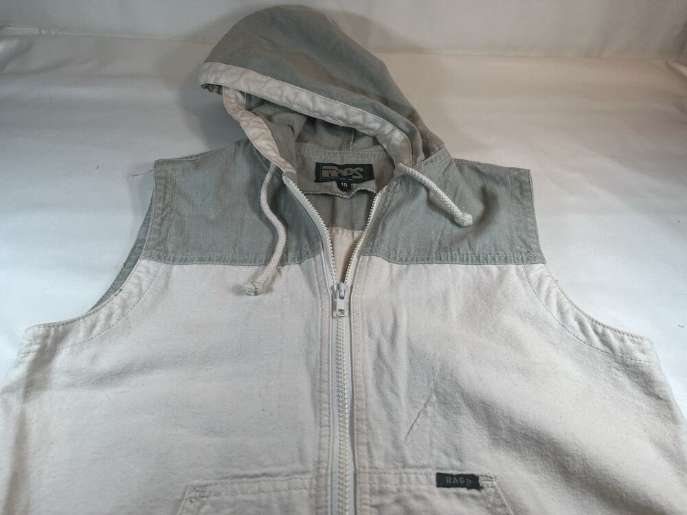 Vintage RAGS Hooded Vest Junior Large 18 Colorblock Canvas Full Zip 80s 90s